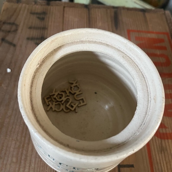 Handmade 4”D Ceramic Jar with Lid & AWESOME  Blue Text; 5 wooden words included - Picture 3 of 5